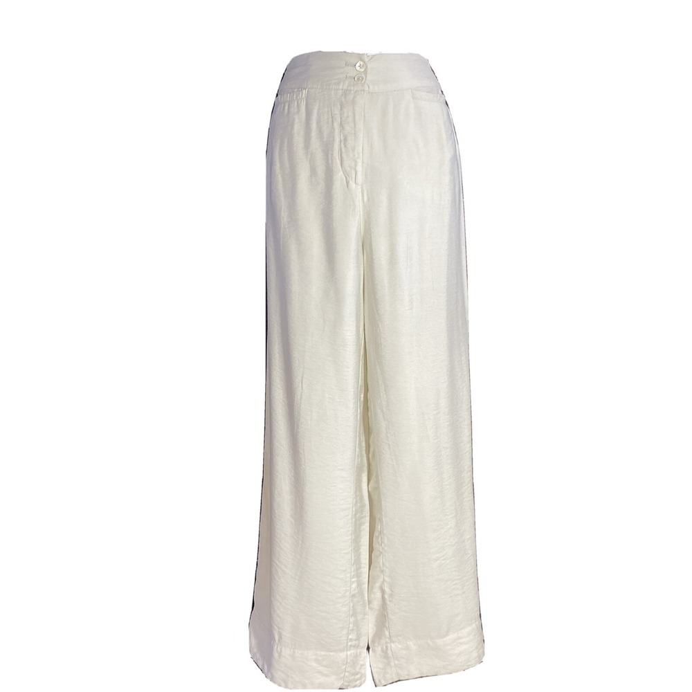 John Mark Pant 12 Trouser Wide Leg Beige Viscose Pocket Elastic Waist Washable